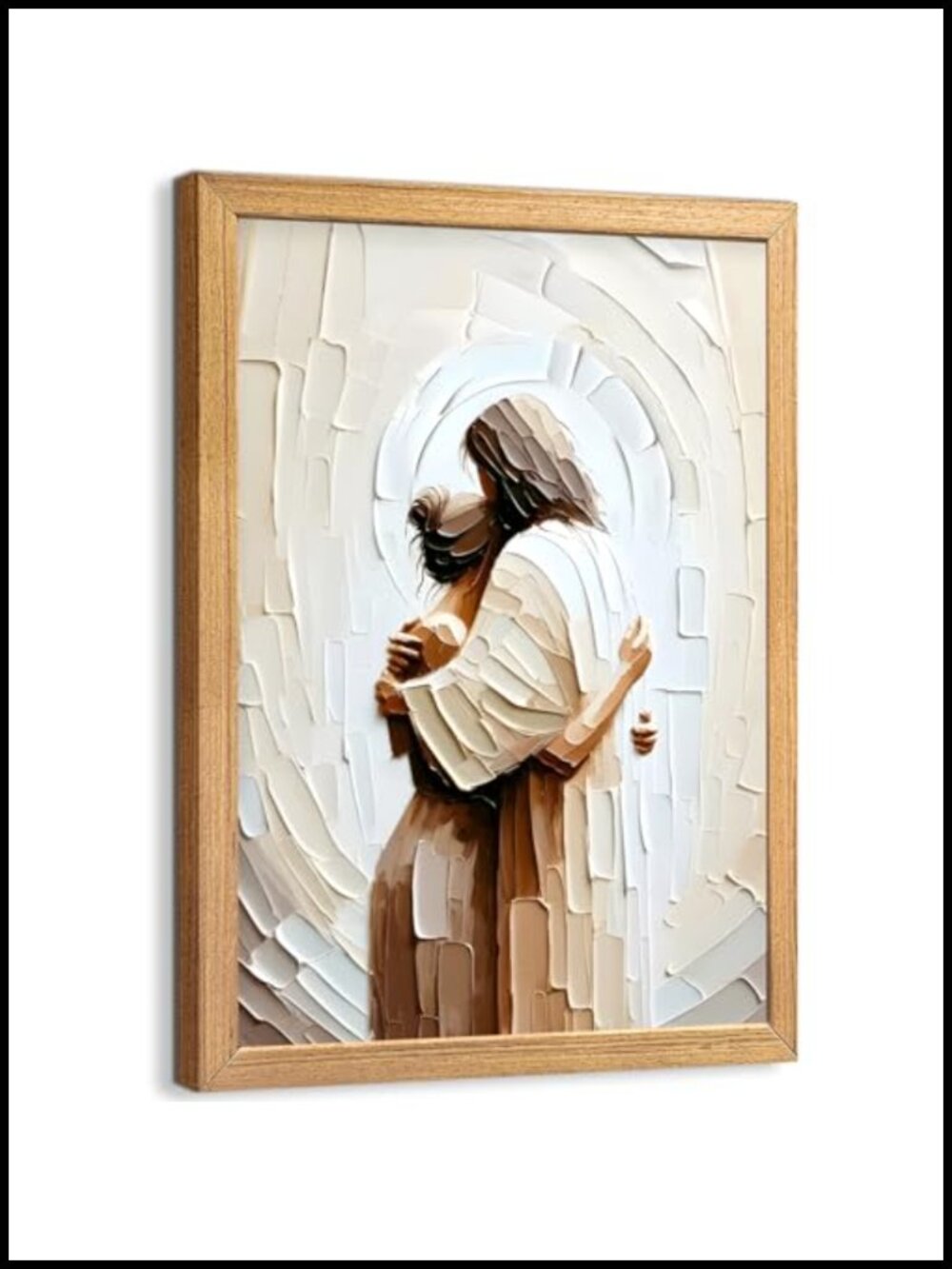 Wood Framed Jesus Embracing Woman Canvas Wall Art Christian Print Religious